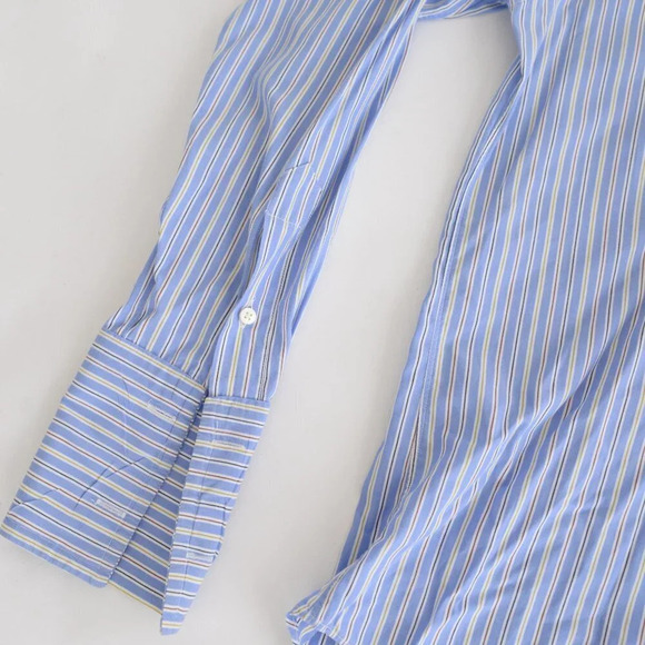 Vintage Burberry London Blue Stripe Button Down made in USA Dress Shirt - Picture 10 of 14